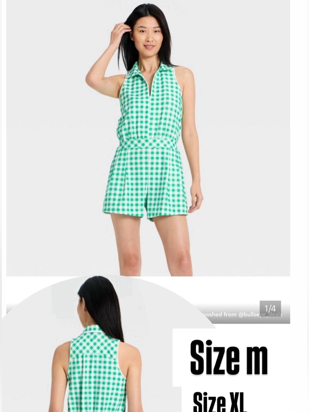 Green Gingham Sleeveless High-Waist Women's romper